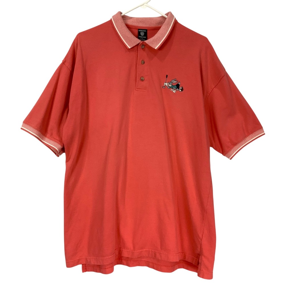 Warner Bros Studio Store XL Orange Bugs Bunny Golf Polo Shirt Short Sleeve